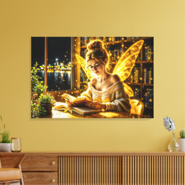 Goldene goldene Flügel gemütliche Bibliothek Leinwanddruck