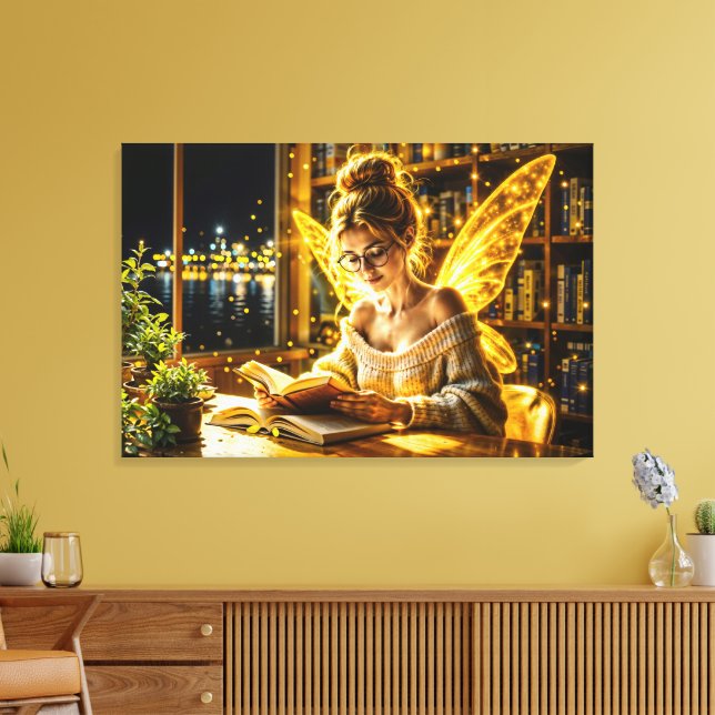 Goldene goldene Flügel gemütliche Bibliothek Leinwanddruck (Insitu (Wohnzimmer))