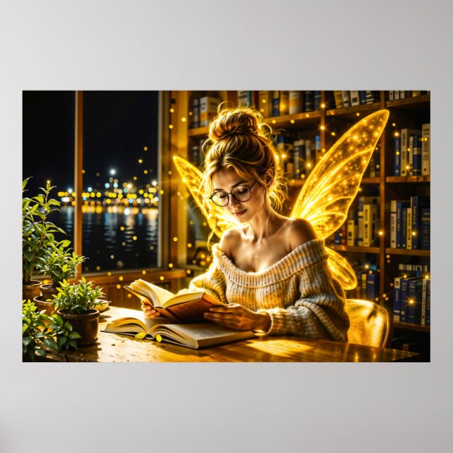 Goldene goldene Flügel gemütliche Bibliothek Poster (Vorne)