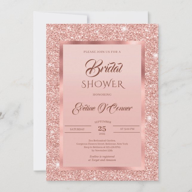 Goldene Goldfolie der Rose Glitzer und Rose Einladung (Vorderseite)