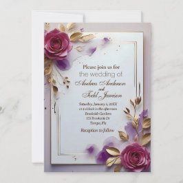 Goldene Goldrahmverheiratung mit tiefrosa Rosen Einladung