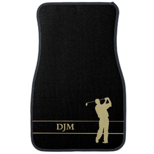 Goldene Golfer-Monogramm auf schwarzem Autoboden Autofußmatte