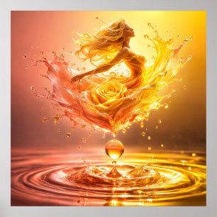 Goldene Göttin Flüssige Rose Surreal Poster