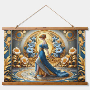 Goldene Göttin im Jugendstil Wandteppich Mit Holzrahmen