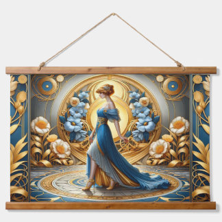 Goldene Göttin im Jugendstil Wandteppich Mit Holzrahmen