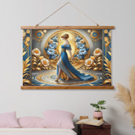 Goldene Göttin im Jugendstil Wandteppich Mit Holzrahmen