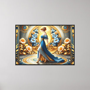 Goldene Göttin in Art Nouveau-Blüte Acryl-Kunst Leinwanddruck