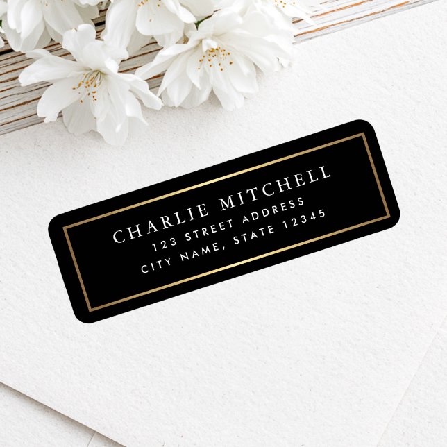 Goldene Gradientengrenze Schwarze Rücksendeadresse (Golden gradient border black return address label)