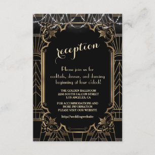 Goldene Great Gatsby Schwarze Art Deco Hochzeitsde Begleitkarte