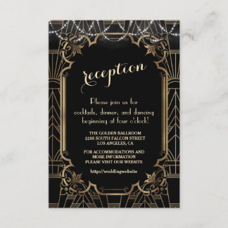 Goldene Great Gatsby Schwarze Art Deco Hochzeitsde Begleitkarte