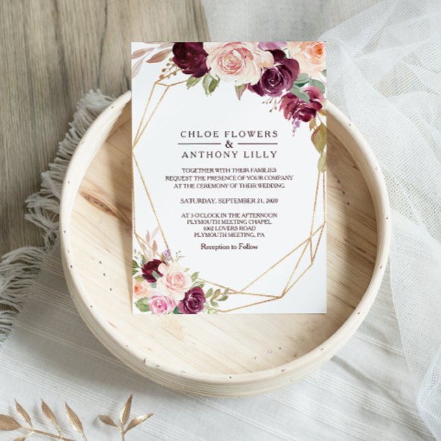 Goldene grüne Blütenhochzeit Burgund Einladung (Von Creator hochgeladen)