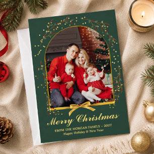 Goldene grüne Bogenschleife 4 Foto Weihnachten Fer