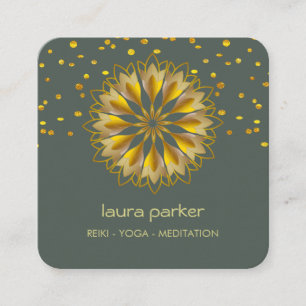 Goldene Grüne Lotusblume Yoga Holistische Meditati Quadratische Visitenkarte