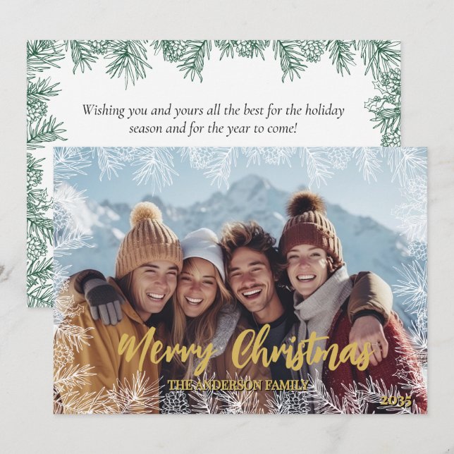 Goldene grüne Moderne Foto Weihnachten (Vorne/Hinten)