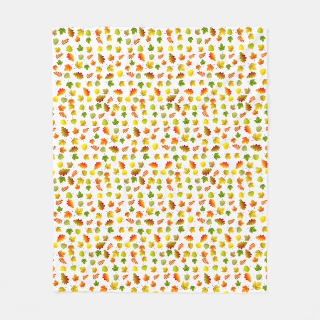 Goldene, grüne, orange Herbstblätter in Weiß Fleecedecke (Vorderseite)