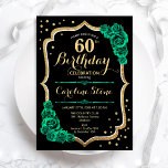 Goldene grüne Rose 60. Geburtstag Einladung<br><div class="desc">60. Geburtstagsfeier Einladung. Elegantes florales smaragdgrünes Design mit Imitaten Glitzer Gold,  Rose und Skript-Schriftart. Ideal für eine stilvolle Damenfeier. Kann für jedes Alter angepasst werden! Gedruckte Zazzle Einladungen oder Sofortdownload digitalen druckbaren Vorlage.</div>