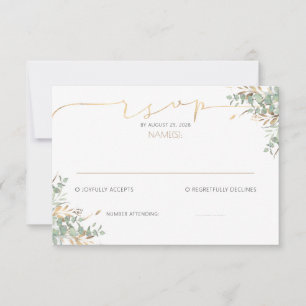 Goldene Grünpflanzen-Baby-Shower-RSVP-Karten Einladung