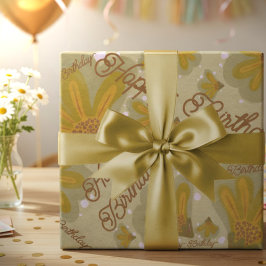 Goldene handgemalte Blumen Geschenkpapier Set