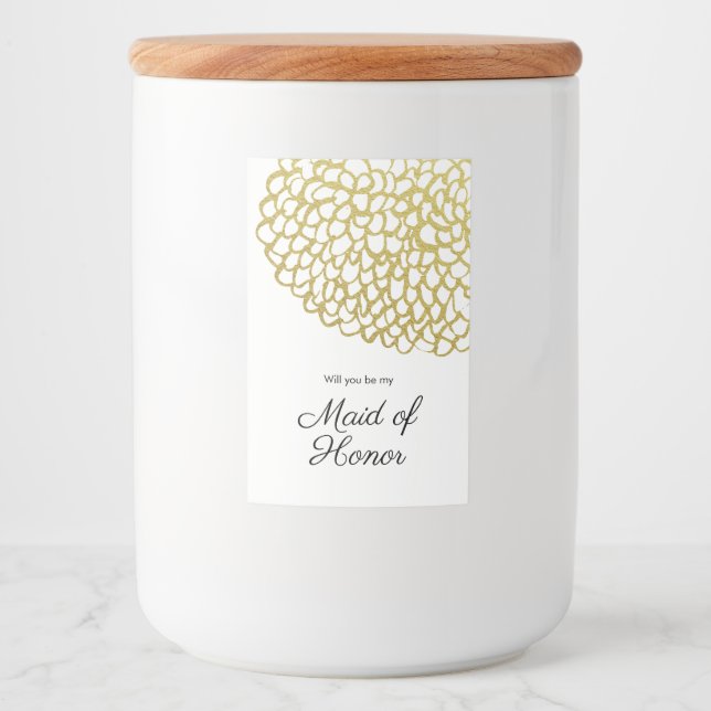 Goldene handgezeichnet Petal-Pattern-Hochzeit Lebensmitteletikett (Vorderseite)
