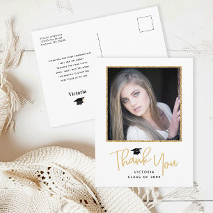 Goldene Handschrift-Foto-Abschieds-Dankeschön Postkarte
