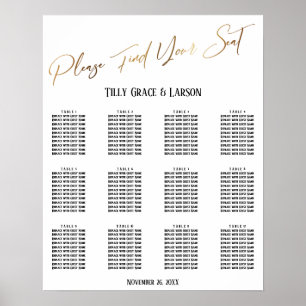 Goldene handschriftliche Sitzordnung für die Hochz Poster