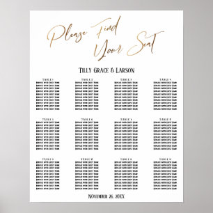 Goldene handschriftliche Sitzordnung für die Hochz Poster
