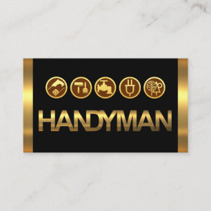 Goldene Handwerkerwerkzeuge auf goldenen Schichten Visitenkarte