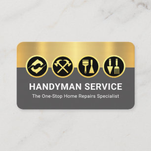 Goldene Handwerkerwerkzeuge auf goldgrauen Schicht Visitenkarte