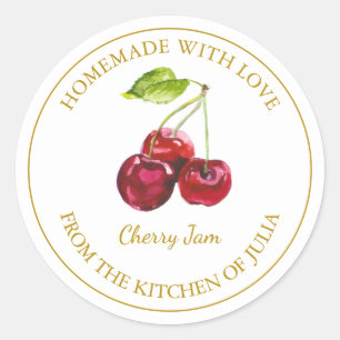 Goldene hausgemachte Cherry-Jam-Marke weiß Runder Aufkleber