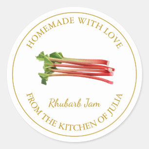Goldene hausgemachte Rhubarb-Jam-Label   Weiß Runder Aufkleber