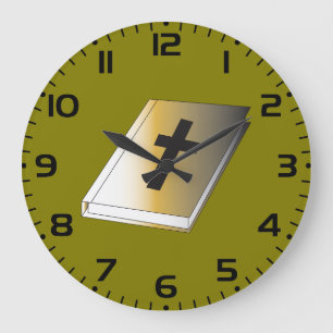 Goldene Heilige Bibel mit schwarzem Kreuz religiös Große Wanduhr