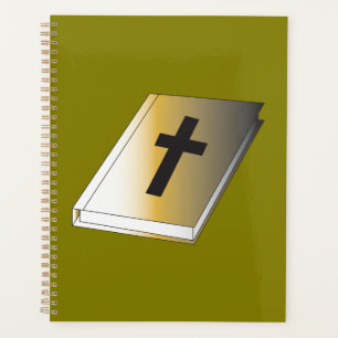 Goldene Heilige Bibel mit schwarzem Kreuz religiös Planer