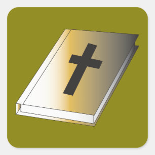 Goldene Heilige Bibel mit schwarzem Kreuz religiös Quadratischer Aufkleber