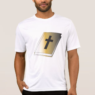 Goldene Heilige Bibel mit schwarzem Kreuz religiös T-Shirt