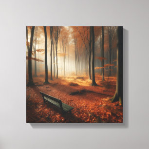 Goldene Herbstaufklärung mit Bänke und Wald Leinwanddruck