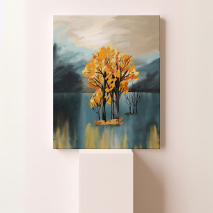 Goldene Herbstbäume auf der Leinwand Blue Lake