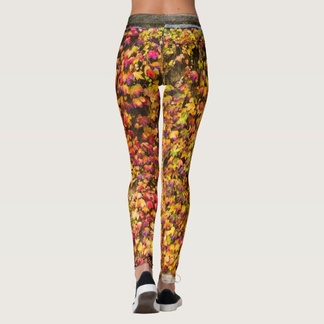 Goldene Herbstfarben Efeu Wand Leggings (Rückseite)