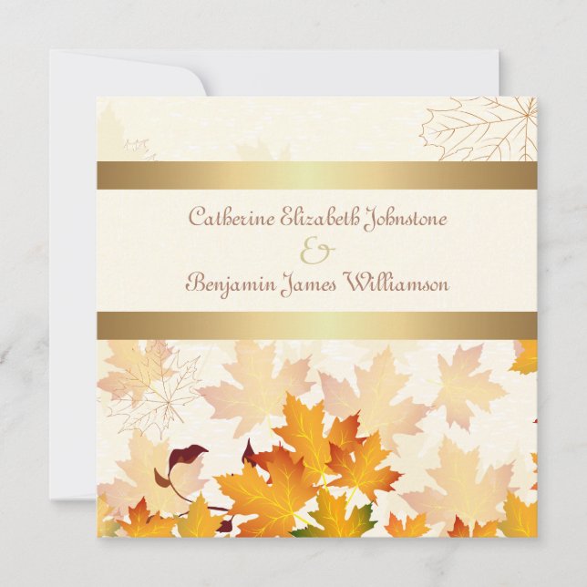 Goldene Herbstleaves Hochzeit Einladung (Vorderseite)