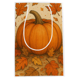 Goldene Herbstpumpen und fallende Blätter Mittlere Geschenktüte