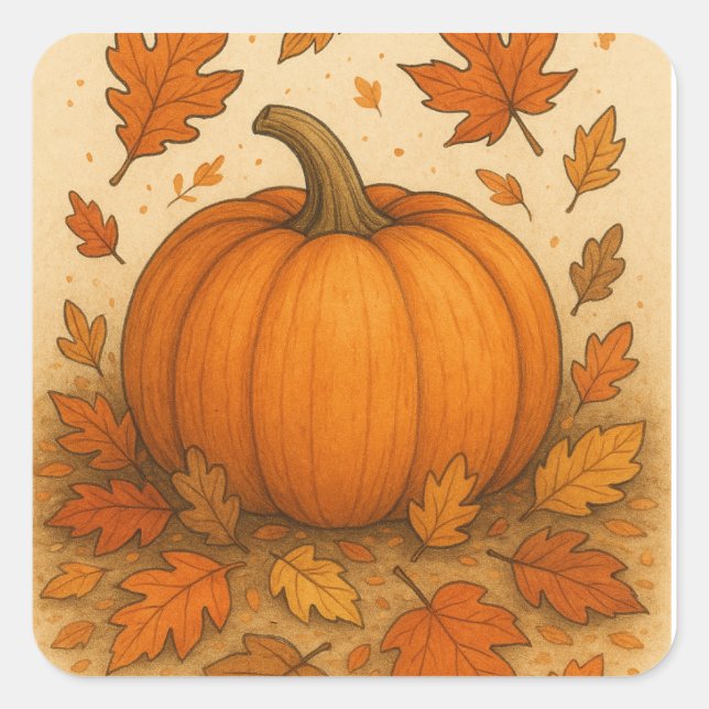 Goldene Herbstpumpen und fallende Blätter Quadratischer Aufkleber (Vorderseite)