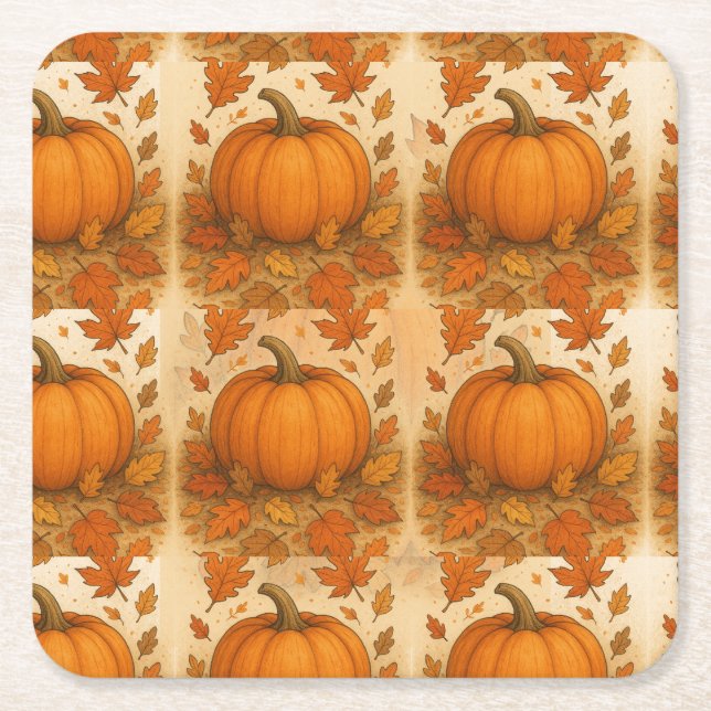 Goldene Herbstpumpen und fallende Blätter Rechteckiger Pappuntersetzer (Vorderseite)