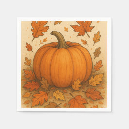 Goldene Herbstpumpen und fallende Blätter Serviette