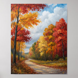 Goldene Herbstserenity: Ein gewundener Waldweg Poster