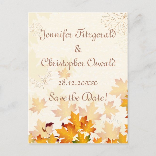 Goldene Herbstunterschiede Save the Date Ankündigungspostkarte (Vorderseite)