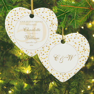 Goldene Herz-Monogramm zum 50. Hochzeitstag Keramik Ornament
