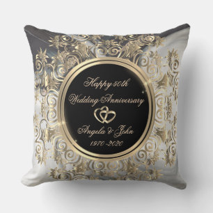 Goldene Herz-Swirlen Marmor 50. Hochzeitstag Kissen