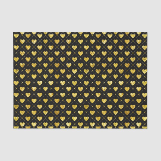 Goldene Herzen auf schwarzem Muster Seidenpapier (Vorderseite)