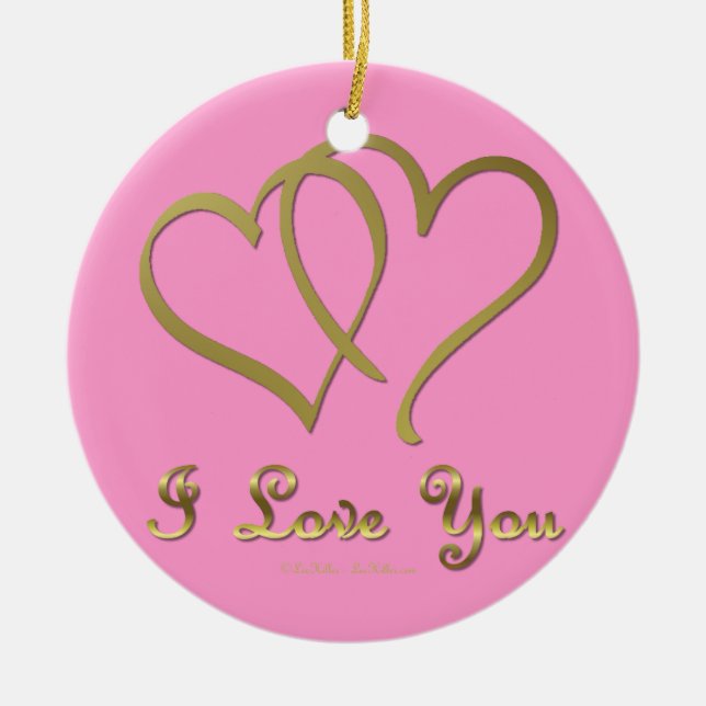 Goldene Herzen bei der Liebe Keramik Ornament (Vorne)