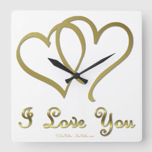 Goldene Herzen bei der Liebe Quadratische Wanduhr