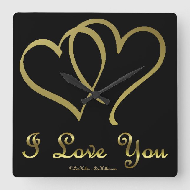 Goldene Herzen bei der Liebe Quadratische Wanduhr (Vorderseite)